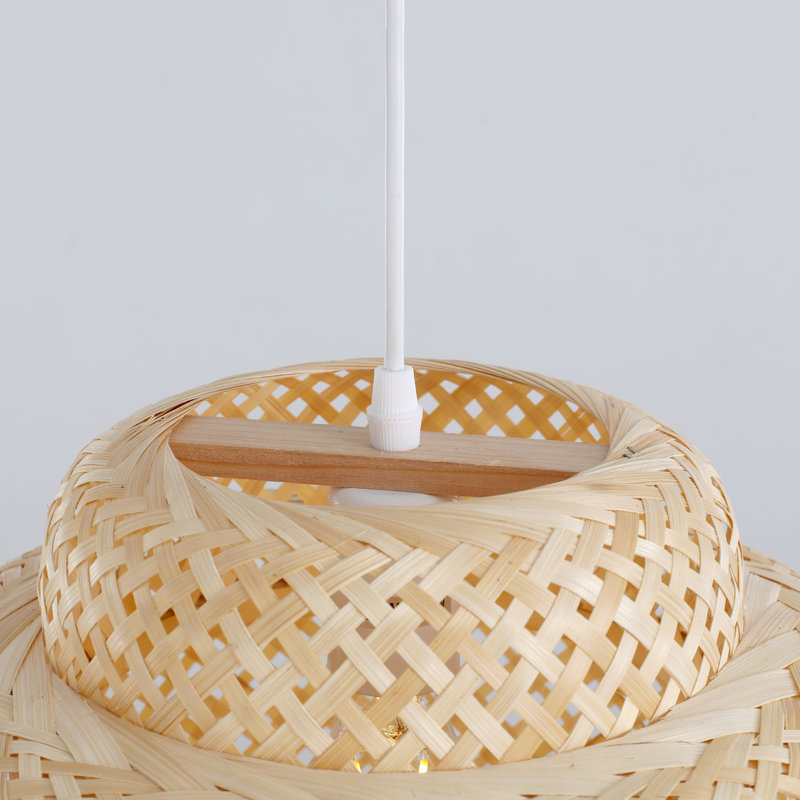 Luminaire suspendu cylindrique en bambou tissé à la main à 1 lumière Pylesville, Blanc, H 15 po x l 16,5 po x P 16,5 po