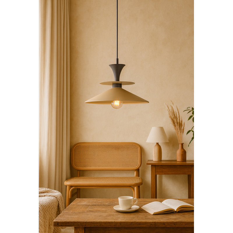 1 - Light Matte Black Dome Pendant, Black/Latte