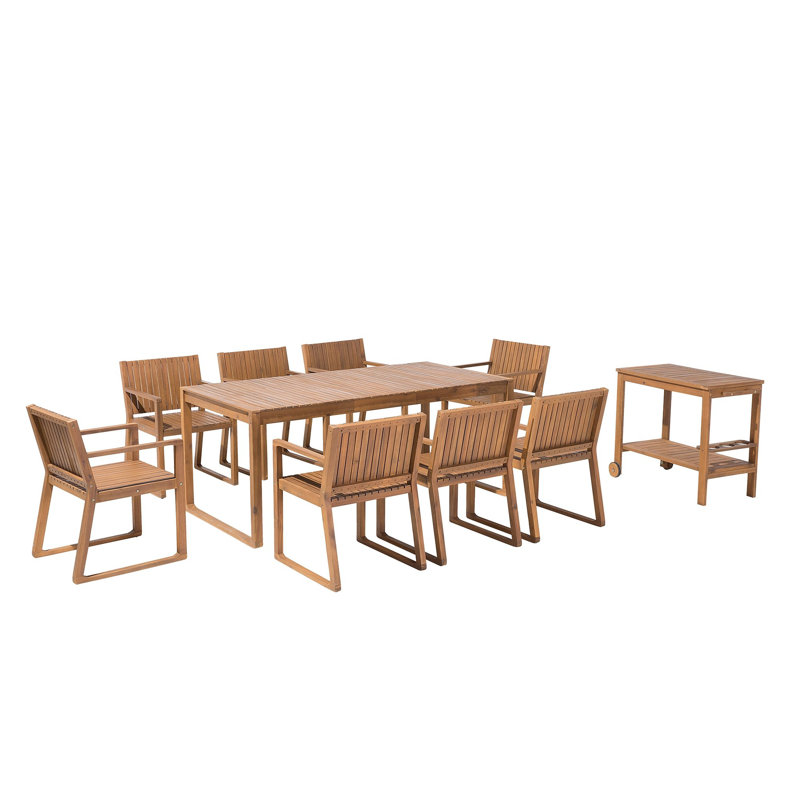 Iwar 8 - Person Acacia Solid Wood Patio Dining Set Rectangular Table