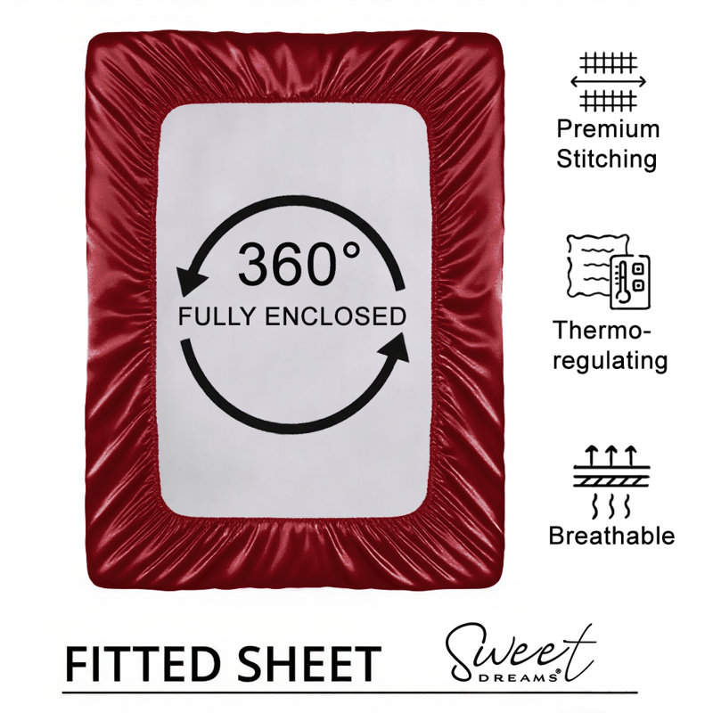 Silk Luxury Deep Box Fitted Sheet, Red, Single (3')