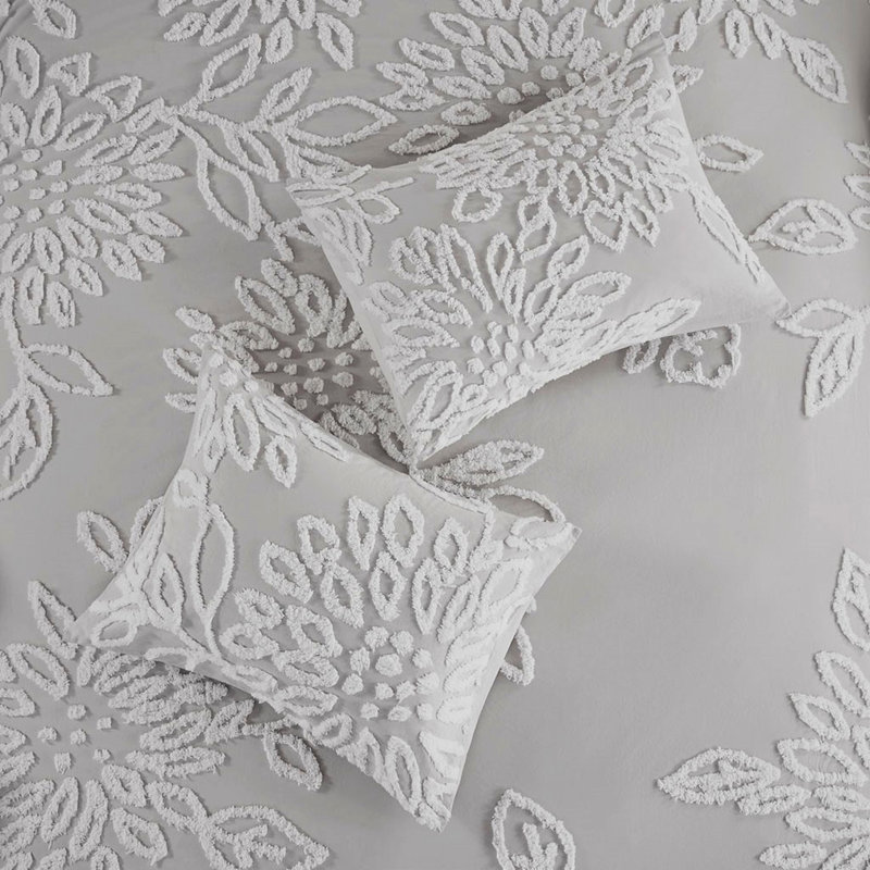 Housse de couette en coton chenille - gris chaud et aspect chambre à coucher floral 