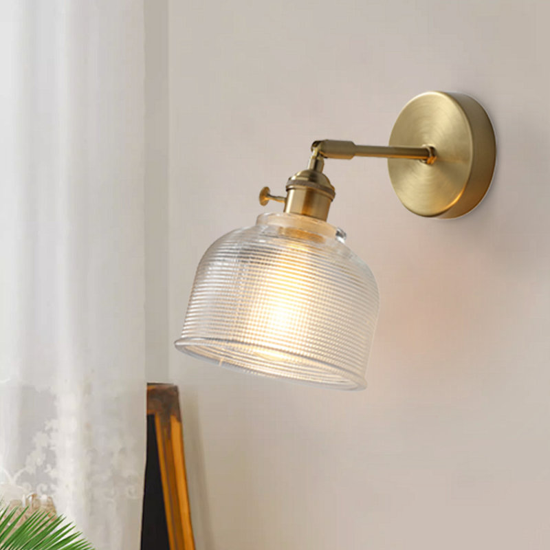 1-light Brushed Brass Bathroom Light Fixtures Glass Wall Sconce Bathroom Vanity Lights Vintage Sconce