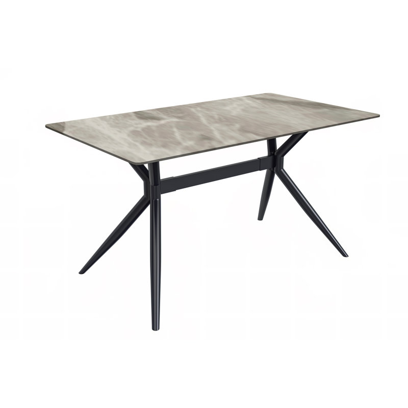 Deep Grey Glass Top Dining Table with Black Steel Base