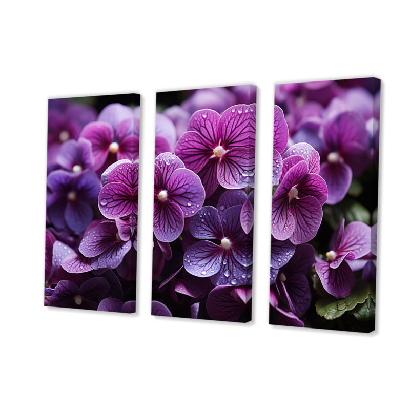 «Vibrant Violets Field Photo II» sur toile, reproduction de 3 pièces, H 32 po x l 48 po x P 1 po