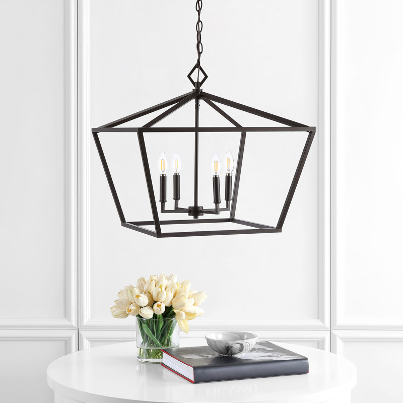 Luminaire suspendu géométrique à 4 lumières, Bronze frotté à l'huile