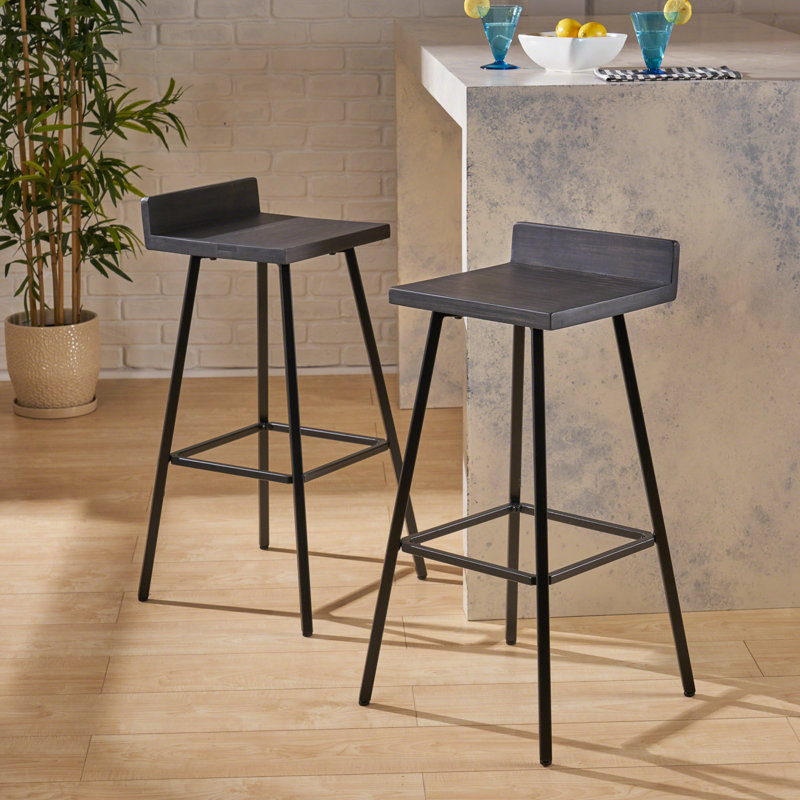 Ensemble de tabourets de bar industriels en métal avec siège et dossier en bois, conception moderne pour comptoir de cuisine ou de bar, ensemble de 2