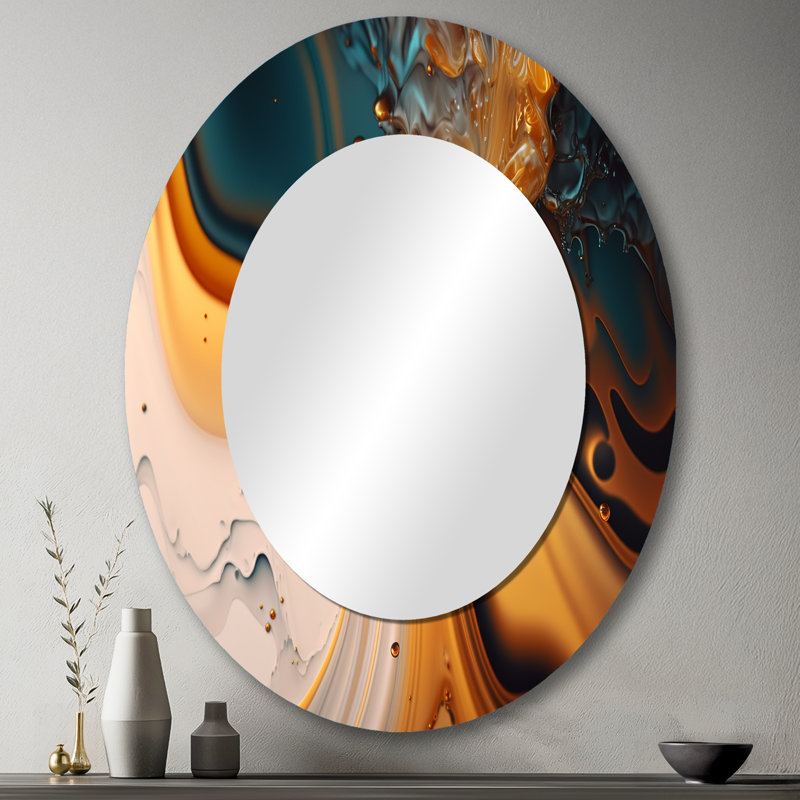 Abstractions fluides jaunes et vertes I - décor de miroir mural ovale jaune, 43 po x 33 po