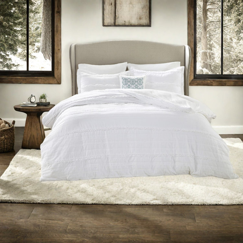 Ensemble de literie pour lit double en coton, blanc chic décontracté pour la maison