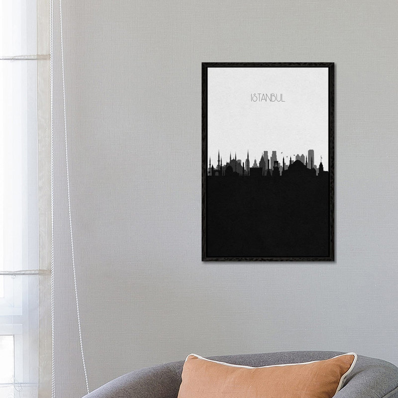 Istanbul, Turkey City Skyline by Ayse Deniz Akerman - Print on Canvas, Black Framed Canvas, 66.04 cm H x 45.72 cm W
