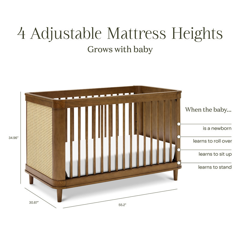 Marin with Cane 3-in-1 Convertible Crib, Natural/Walnut