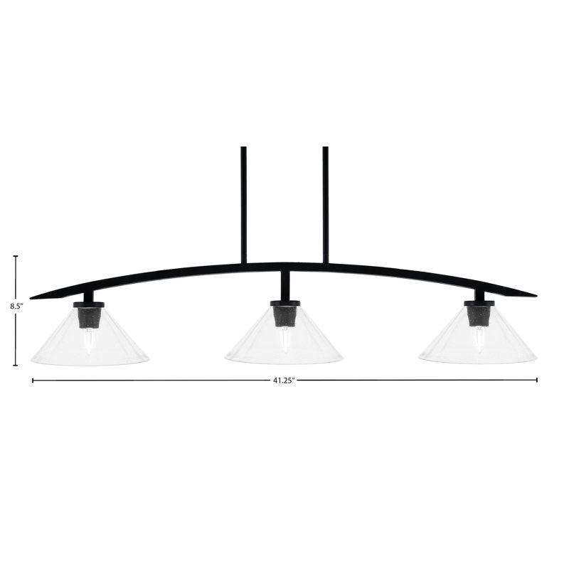 Kurve 3 Light Island Light Shown In Matte Black Finish With 10" Clear Bubble Glass