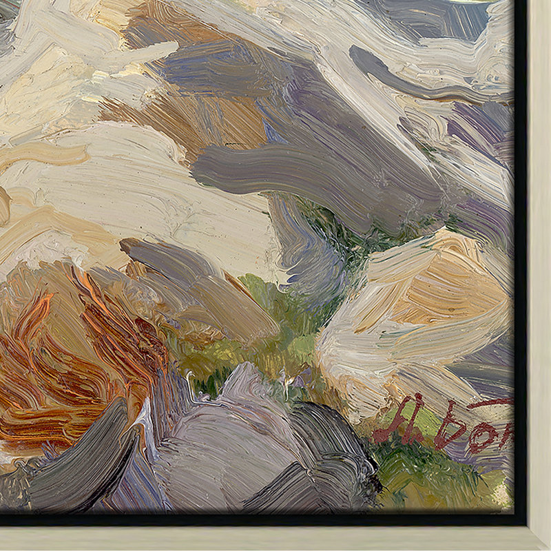 Paysage marin, peinture sur toile encadrée, Argent