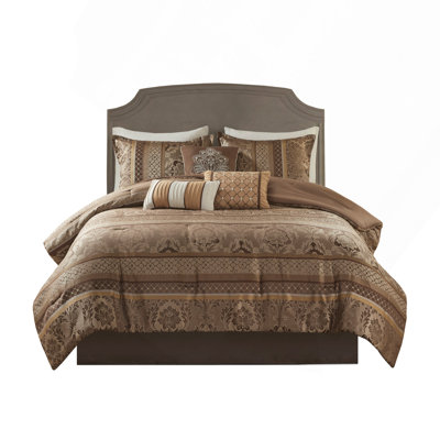 7 Piece Jacquard Comforter Set Brown/Gold Cal King