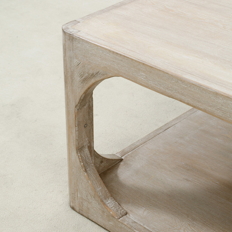 Peking Ming Solid Wood Coffee Table, 15.75" H x 66.93" L x 43.31" W, Weathered Whitewash
