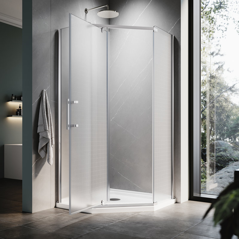 Cabine de douche de coin Neo-Angle, porte pivotante avec verre trempé de 6 mm, l 38 po x P 38 po x H 72 po
