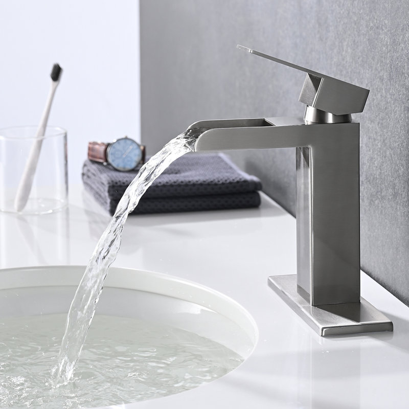 Robinet de salle de bains monotrou avec ensemble de drainage, Nickel brossé