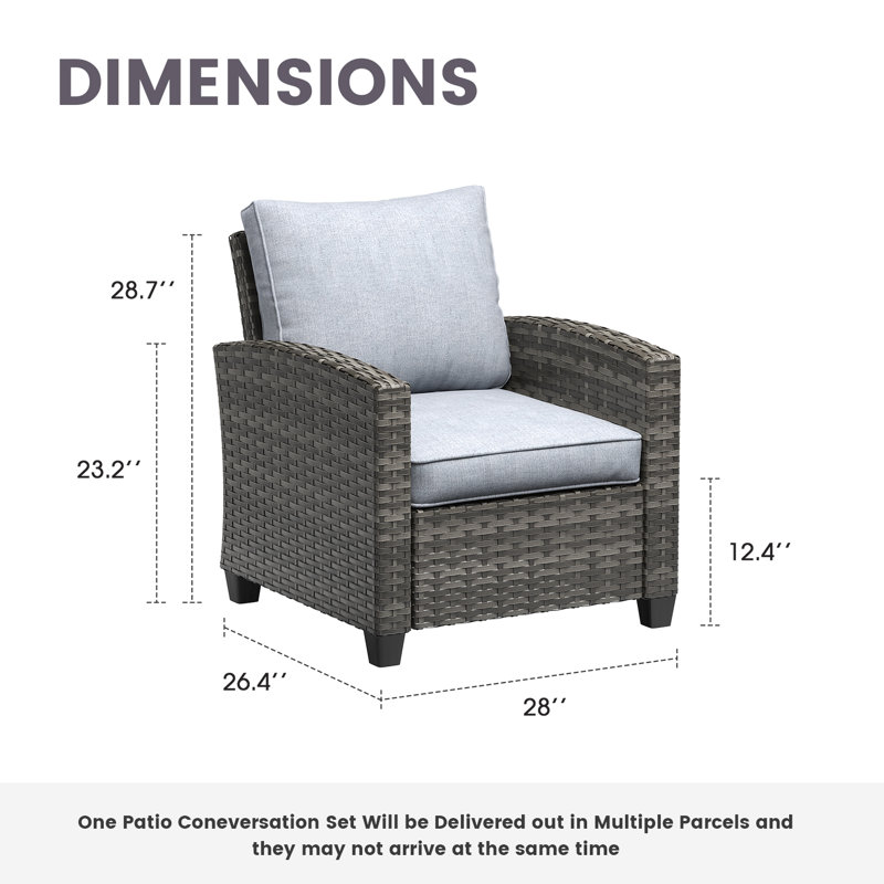 Patio Wicker Sofa Chairs with Cushions, Gray Frame/Gray Cushion