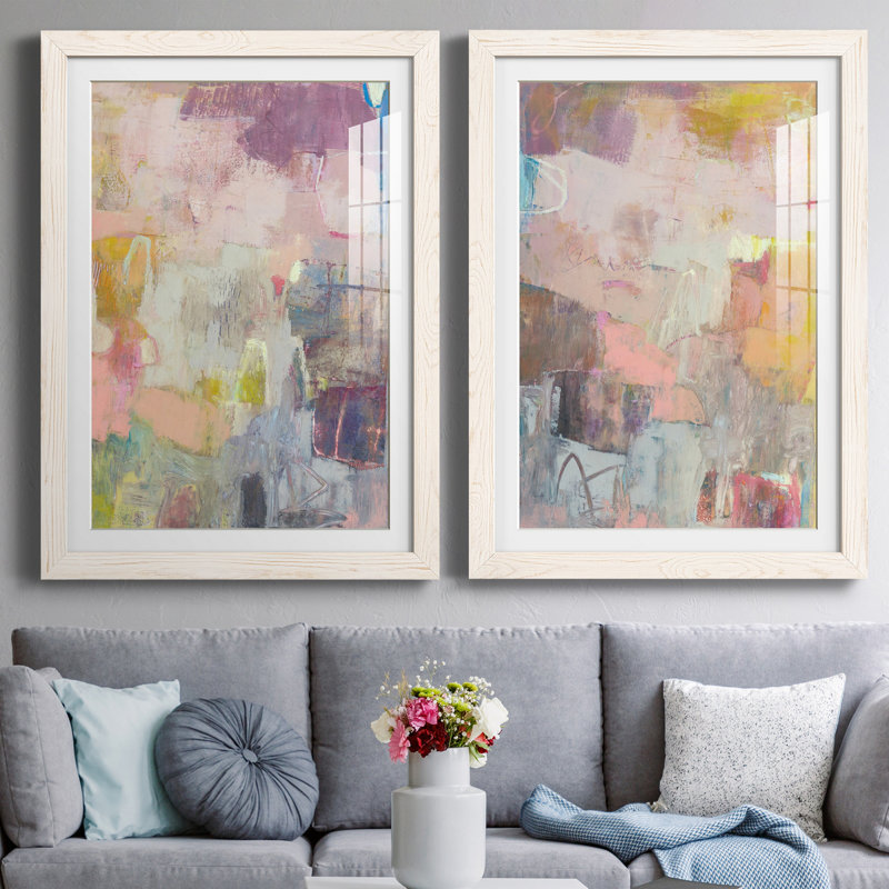 Lann I - ensemble de 2 peintures encadrées, H 31,5 po x l 47 po x P 1,5 po, Blanc
