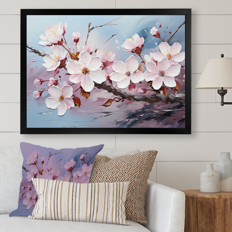 Cherry Blossom Flower Meadow I - reproduction d'art sur toile, Cadre simple noir, H 12 po x l 20 po x P 0,5 po