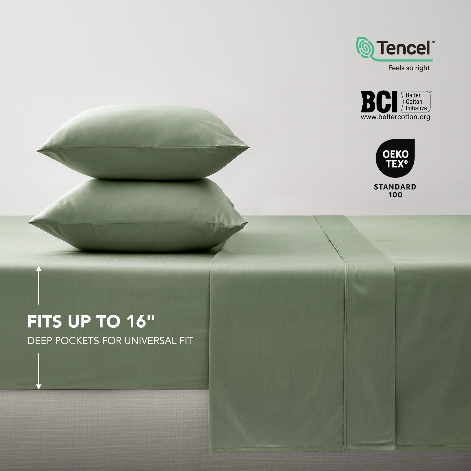 Cotton Tencel Sheet Set, King Sheet Set with 3 Additional Pieces, Sage Green