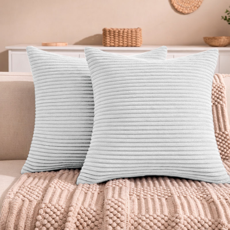 Aspire Homeware Striped Square Velvet Cushion Cover, White, Pack of 2