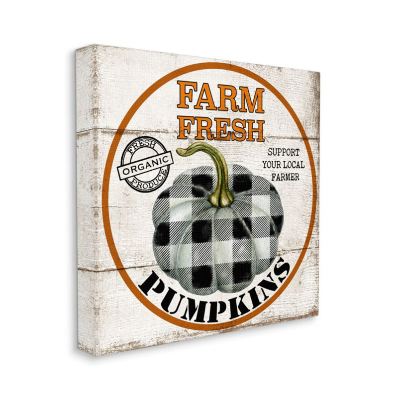 «Farm Fresh Pumpkins» noir et blanc à carreaux par Deborah Brown - impression d'art graphique, H 36 po x l 36 po
