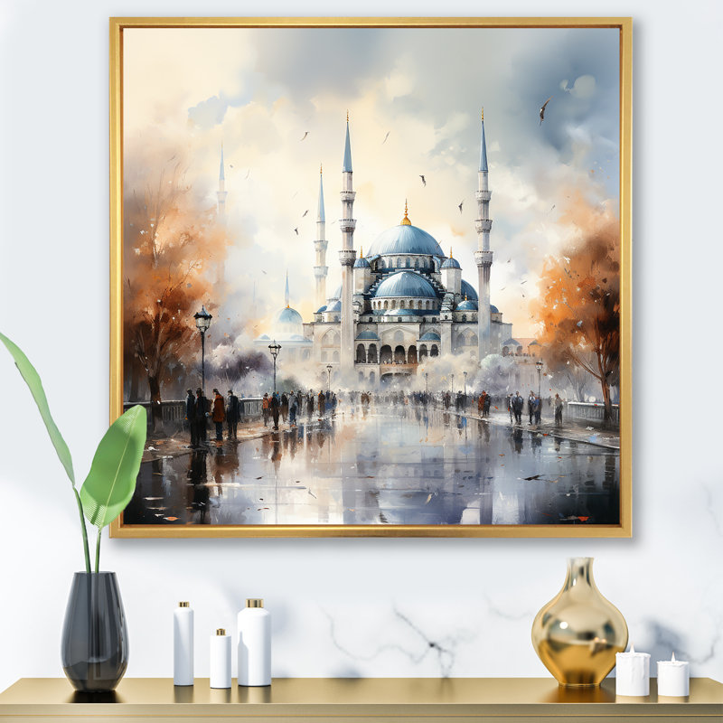 «Blue Turkish Mosque», Serenity II, art encadré, Cadre flottant doré, H 30 po x l 30 po x P 1,5 po