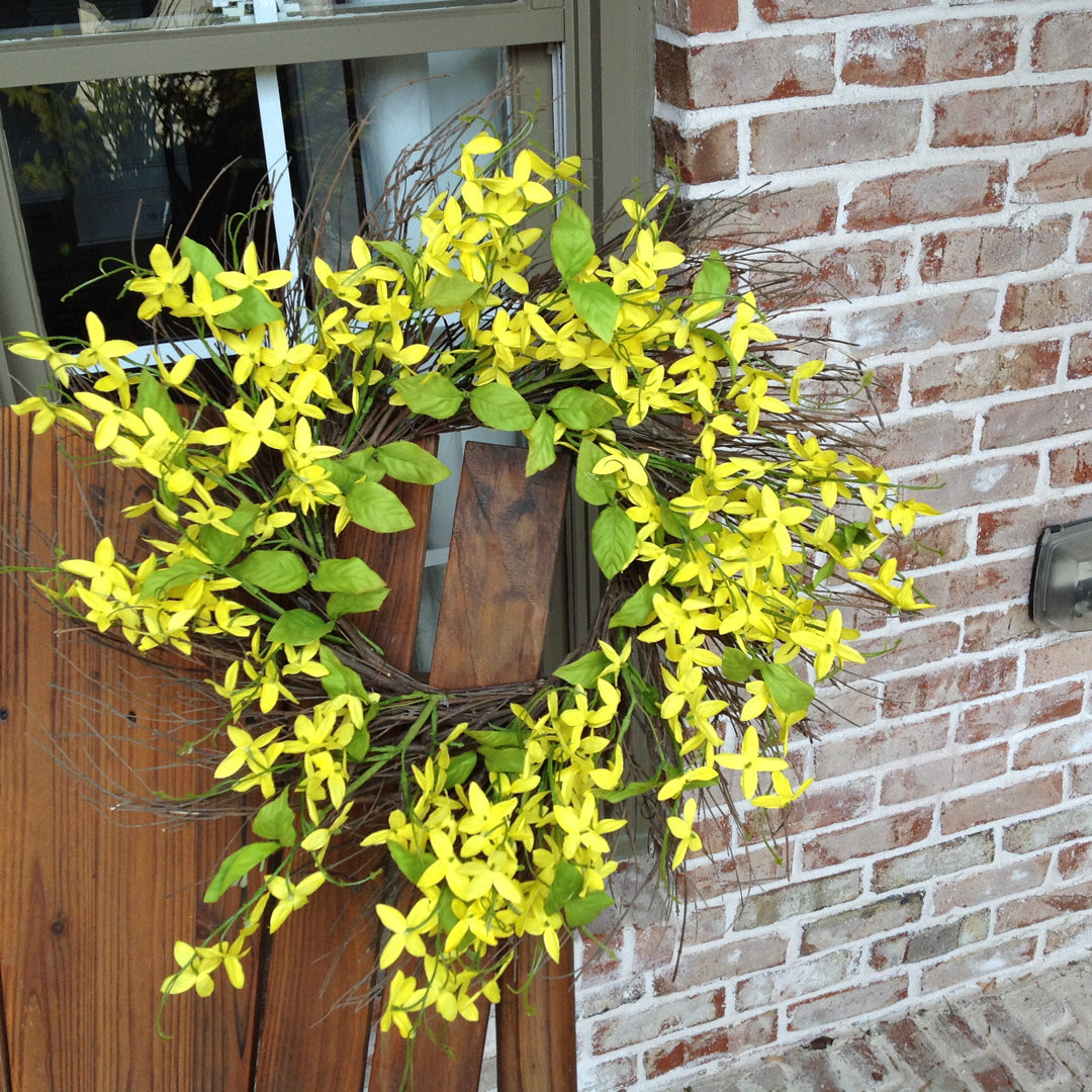 Handcrafted Faux Forsythia 22'' Wreath Rosalind Wheeler