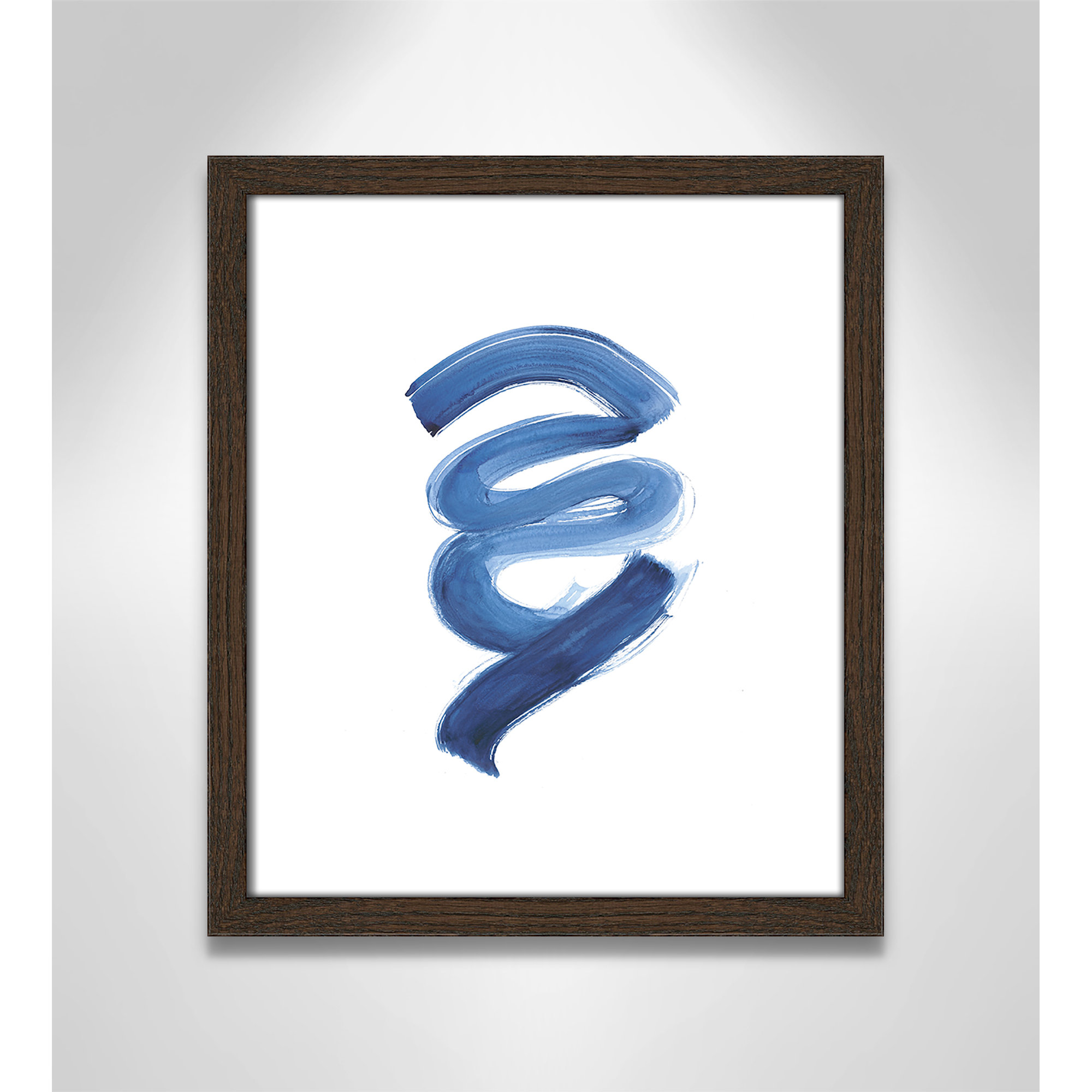 Slinky Indigo I by Filippo Ioco - Painting Print, Walnut Wood Framed Paper, 15" H x 13" W x 0.75" D