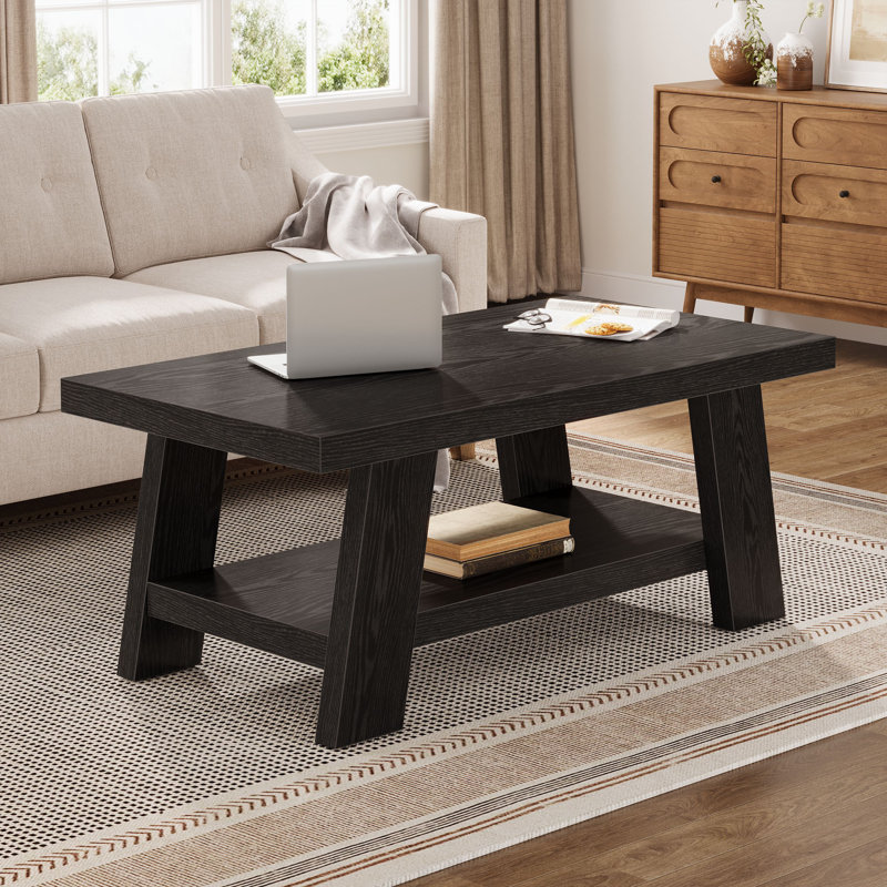Table basse 47,2 po, tablettes de rangement à 2 niveaux pour le salon (noir), Noir