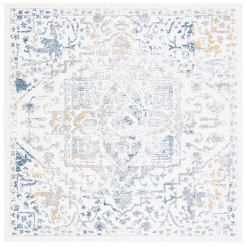 Lowrey White/Blue Rug, Square 6'7"