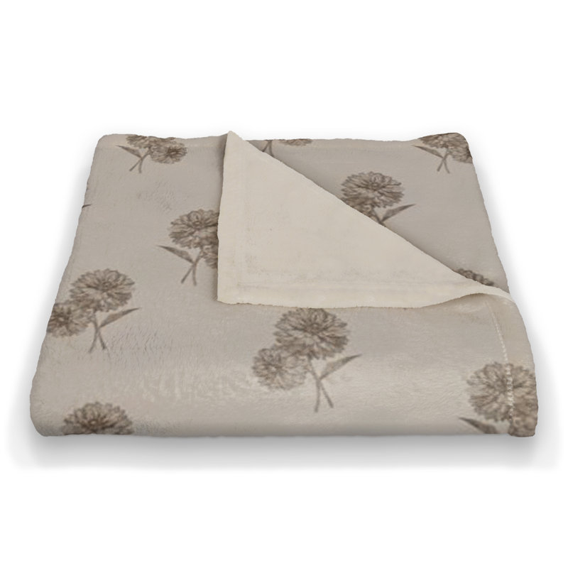 Gray Floral Fleece Throw Blanket, 50 x 60 Inches