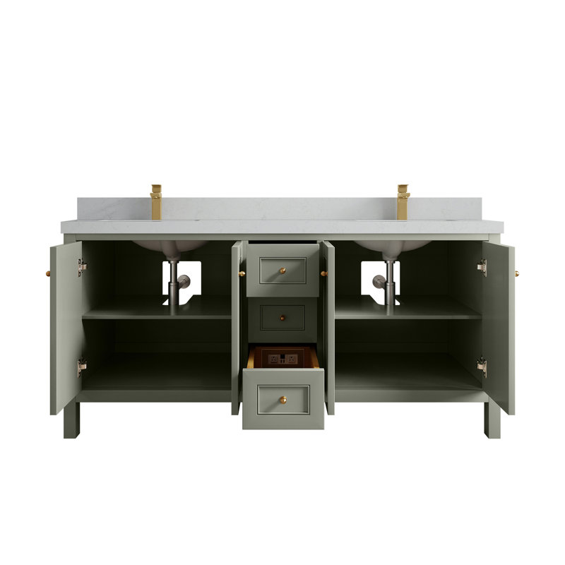 Nashville X P 22 po D Meuble-lavabo double avec 2 po Quartz de Carrare, Vert