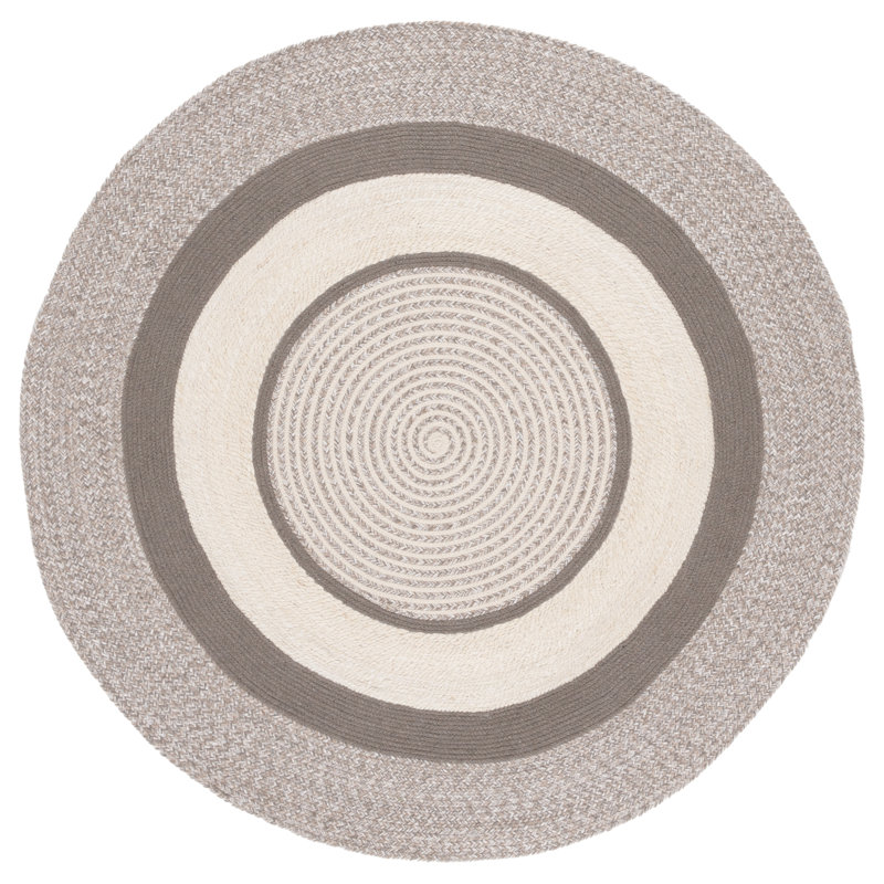 Tapis gris / beige tressé 758, Rond 5 pi