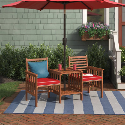 Acacia Wood 2 - Person Patio Conversation Set with Cushions