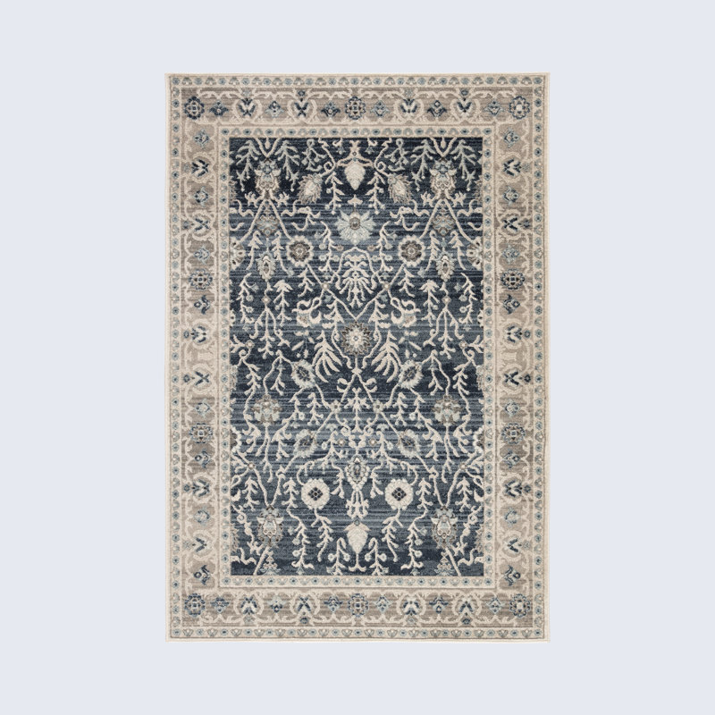 Tapis bleu foncé/gris clair oriental Philbrick, Rectangle 5 pi 3 po x 7 pi 10 po