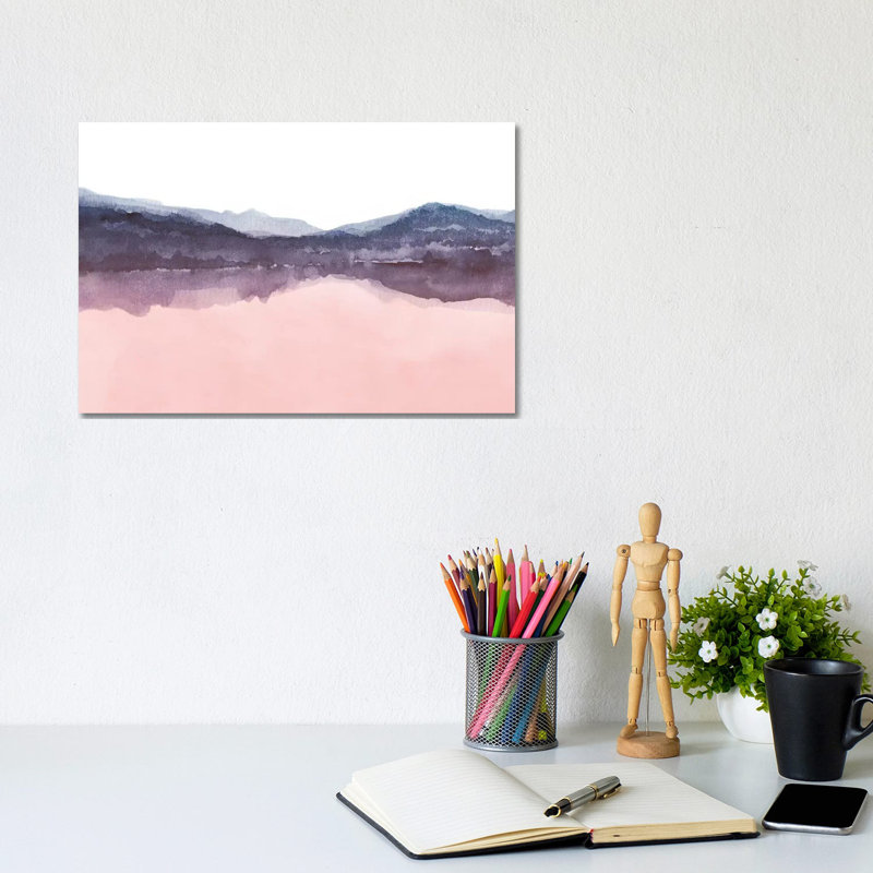 «Watercolor Landscape IV Indigo and Blush Pink» par Nouveau Prints - peinture sur toile tendue, H 8 po x l 12 po x P 0,75 po