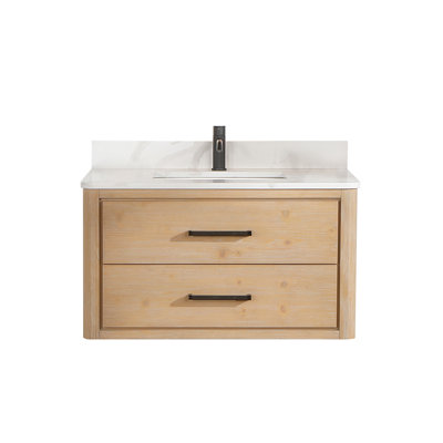 Cristo 36'' Wall Mounted Single Bathroom Vanity with Quartz Top