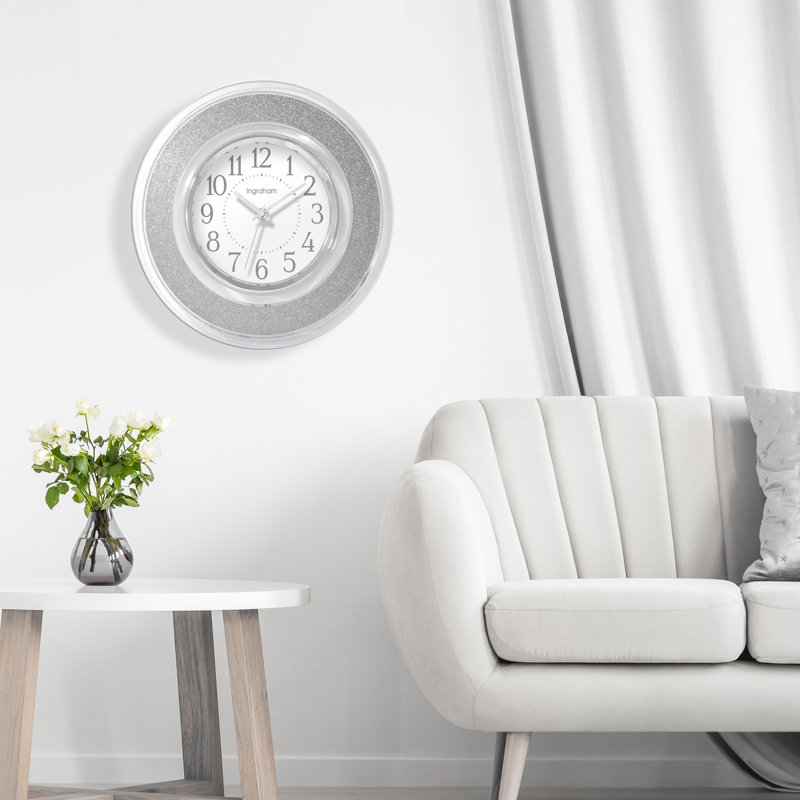 12-Inch Clear and Silver Glitter Modern Wall Clock