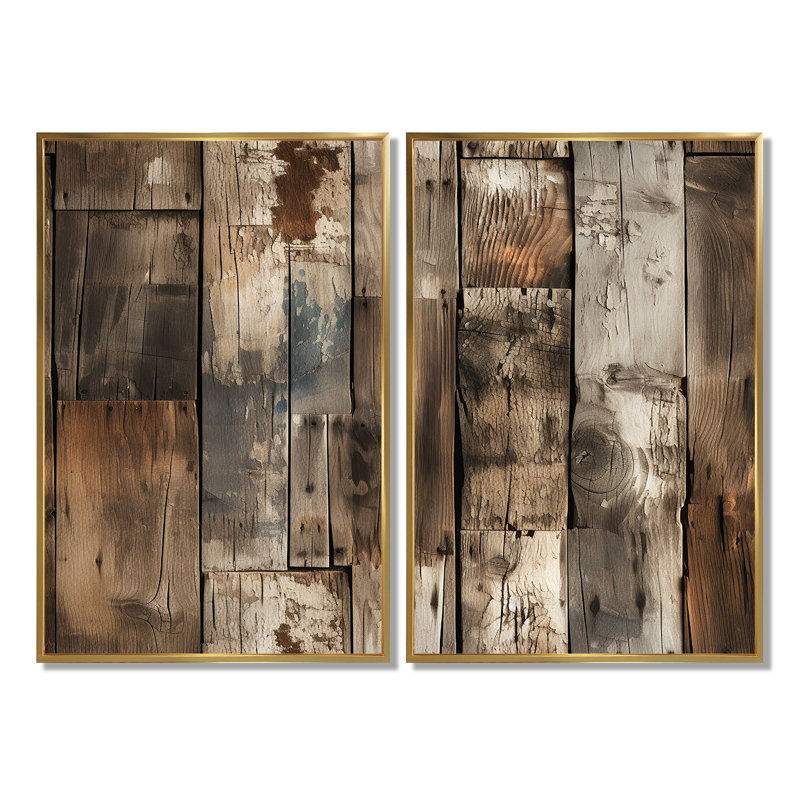 Rustique bois de grange patiné - art mural surdimensionné de grange surdimensionné 2 pièces, H 36 po x l 48 po, Doré