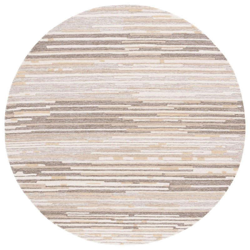 Natural Beige Round Wool and Cotton Hand-Tufted Rug