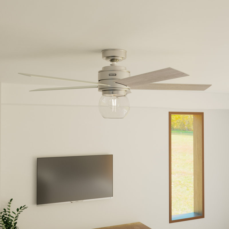 Ventilateur de plafond standard à 52 pales 52 po avec télécommande et ensemble d'éclairage inclus Xidane, Nickel brossé