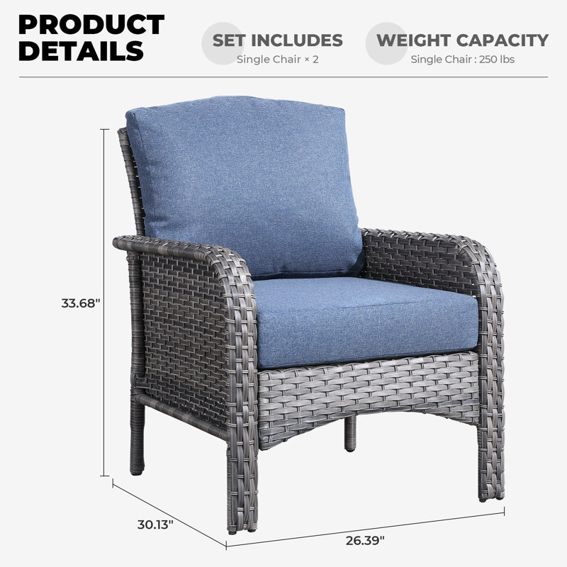 Fauteuils d'extérieur en osier Jordanlee, Bleu