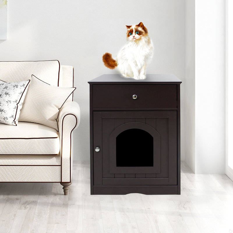 Enceinte en bois pour litière pour chat avec tiroir et table d'appoint
