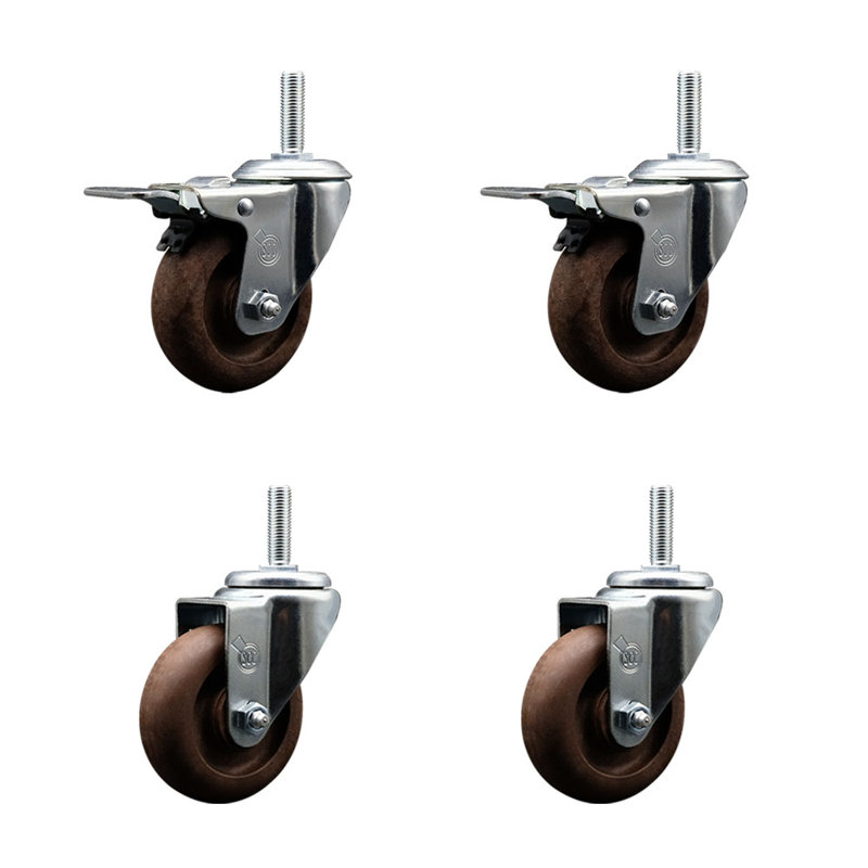 Temp Glass Filled Nylon 5/8 Inch Stem Caster Set 2 Total Lock Brakes