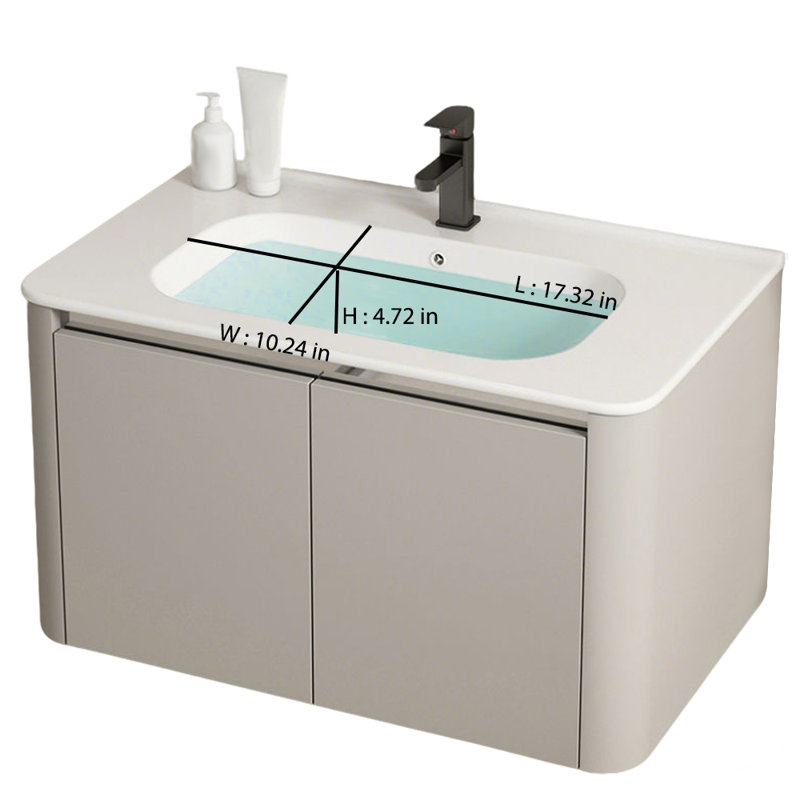  Meuble-lavabo 24 po avec lavabo et robinet, meuble-lavabo flottant crème avec 2 portes