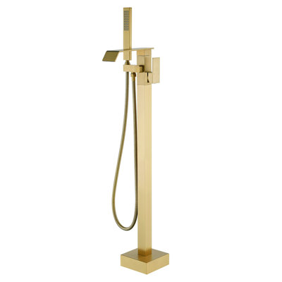 Freestanding Bathtub Faucet Waterfall Single Handle Tub Filler With Handheld Shower Head Brass Bathroom Tub Faucets High Flow Rate Max 6 Gpm
