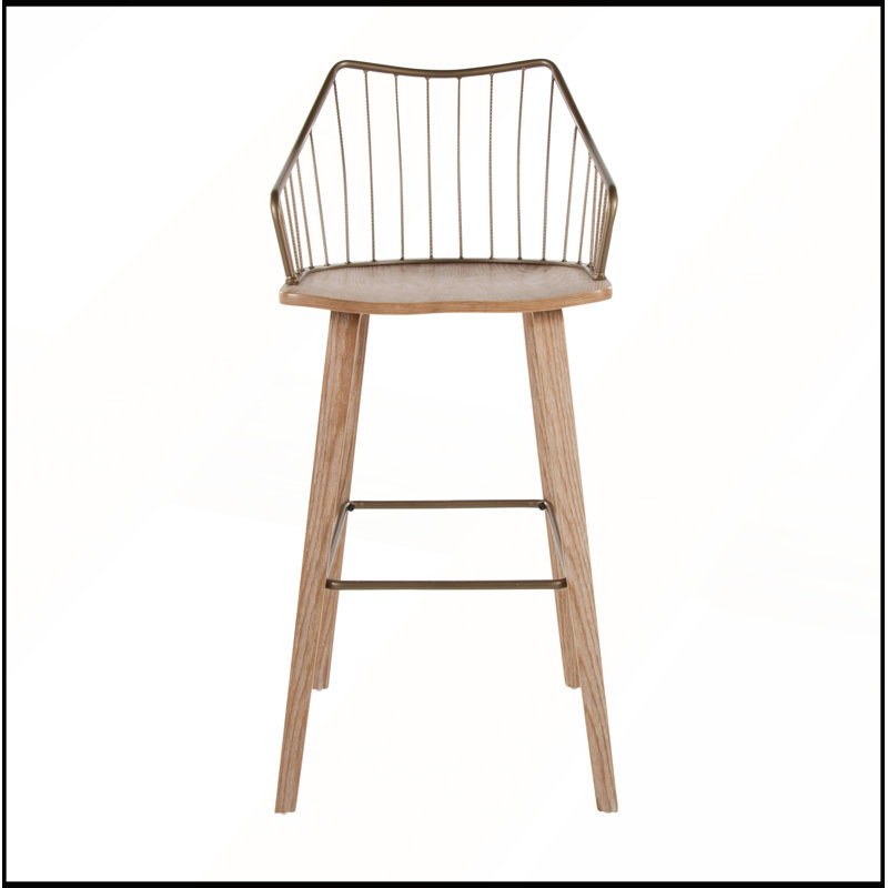 Tabouret de bar à hauteur fixe avec bois blanchi et cuivre antique