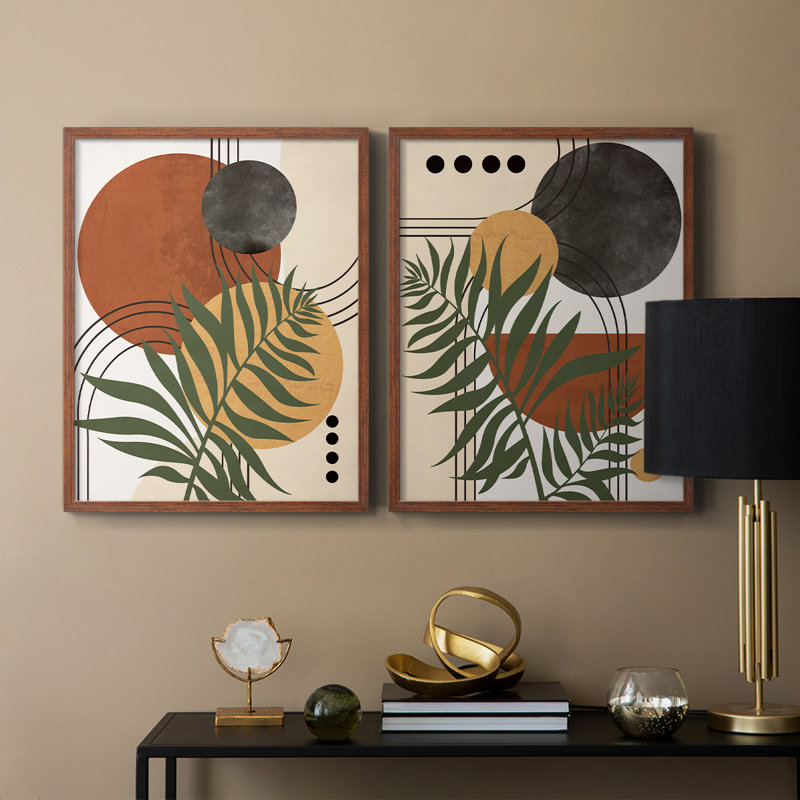 Contemporary Palm I-Premium Framed Print -Ready to Hang - No Nails Required - No Nails Required, Walnut, 21" H x 34" W