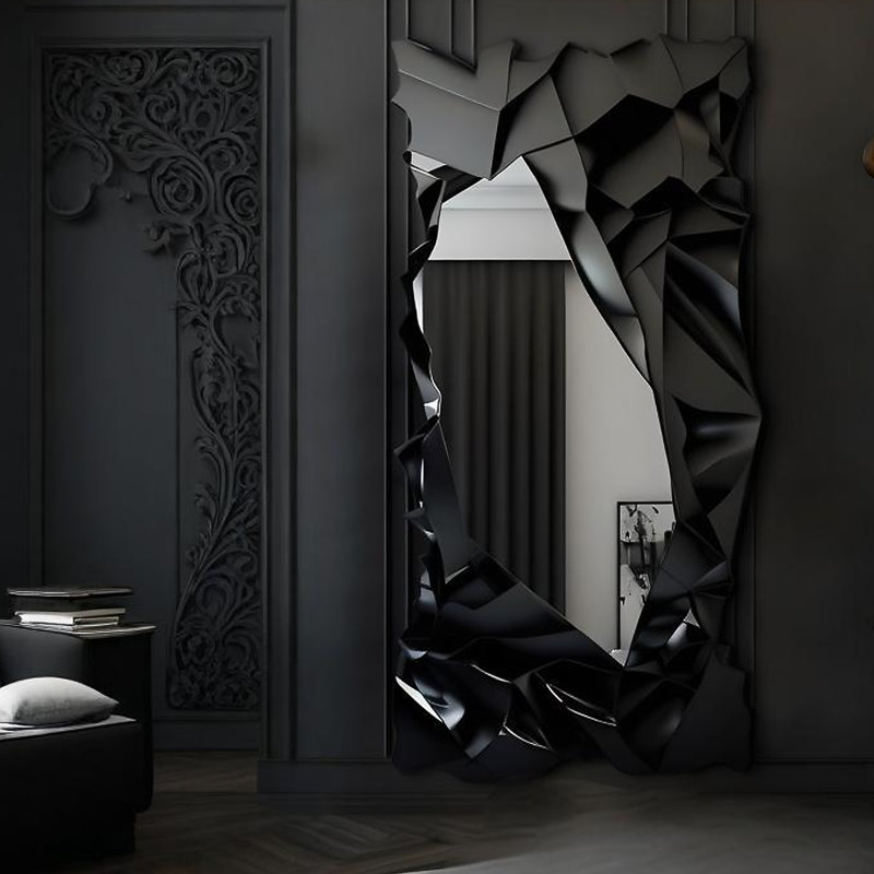 Miroir décoratif de forme irrégulière Creative Black, à fixer au mur et sur pied, H 62,99 po x l 31,5 po